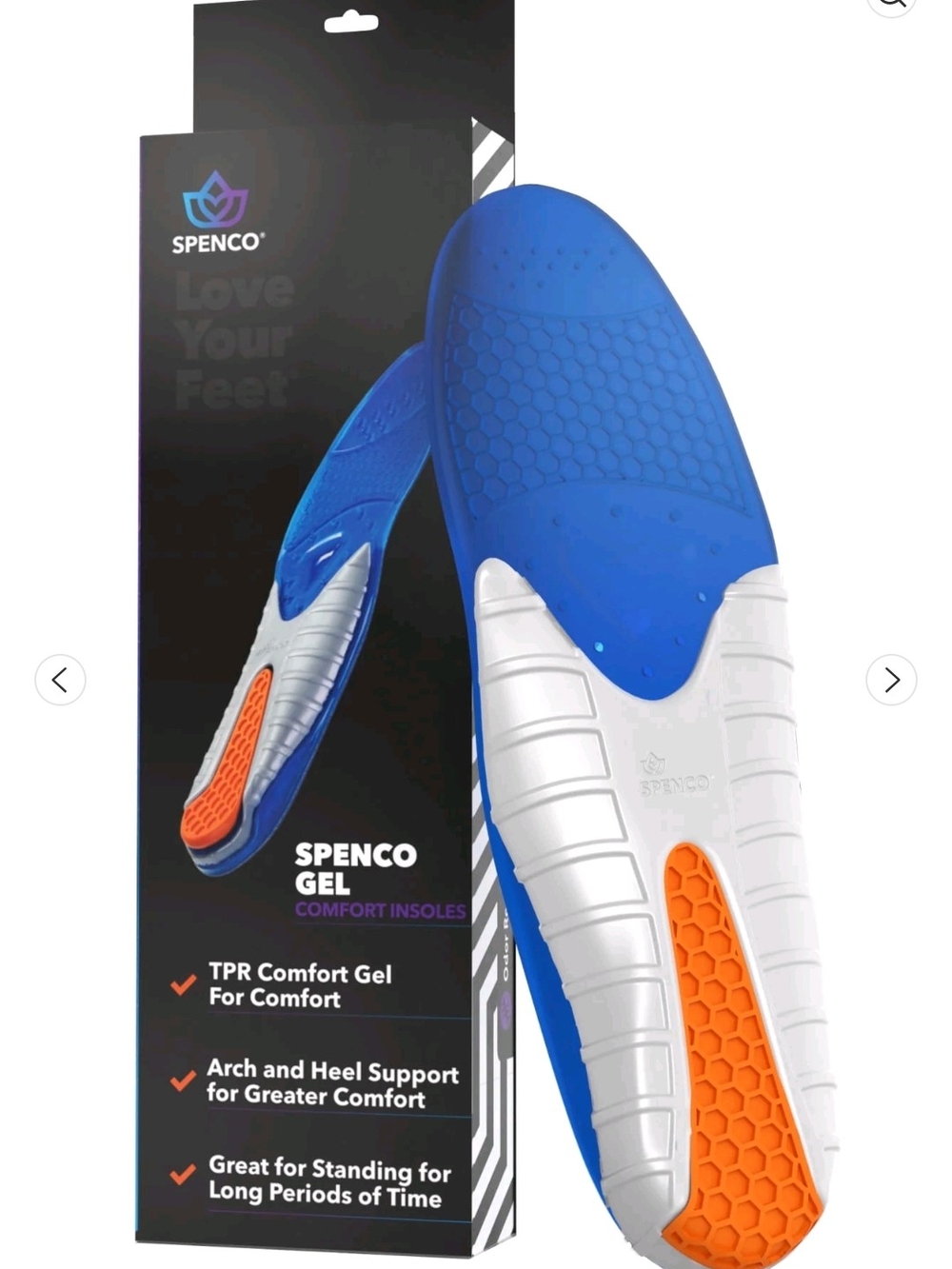 Spenco Gel Comfort Insoles W7-8.5 Or M6-7.5